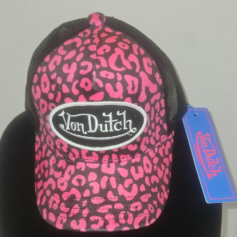 Von Dutch Pink and Black Leopard Cap